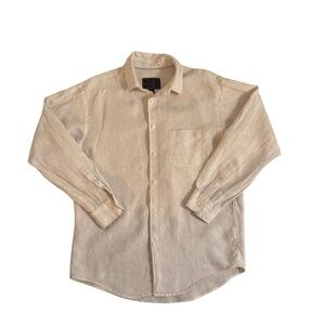 Jos. A. Bank Light Tan Linen Stripe  Casual Button-Down Shirt
